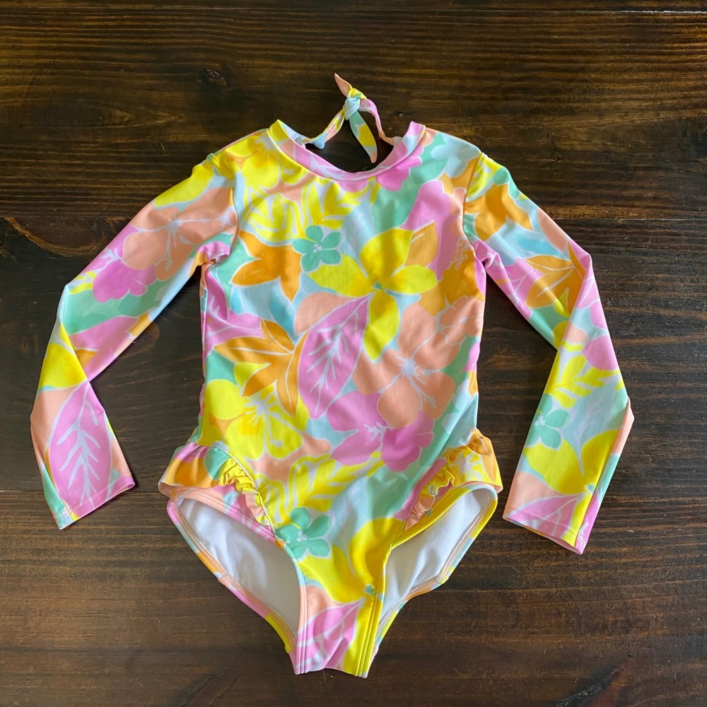 Girls Cat & Jack One Piece Swimming Suit 8 Multicolor Art Class Long sleeve